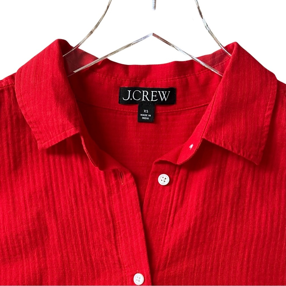J. Crew 2025 Airy Gauze Button Up Shirt in Red Oversized Size XS - Picture 3 of 8